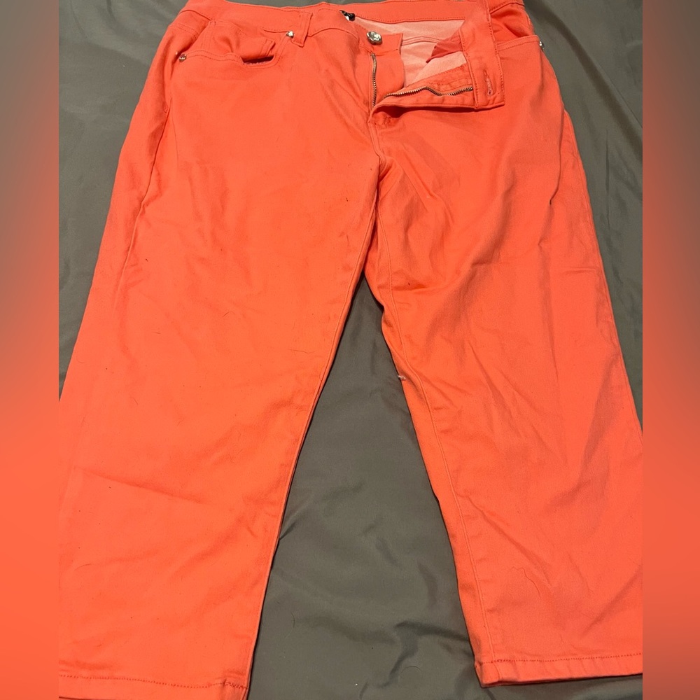 VENUS Plus Size 16 Coral Pink Colored Capri Denim Jeans